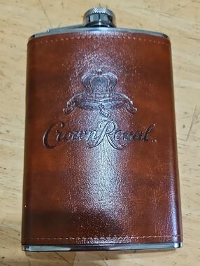 Crown Royal Embossed Leather Hip Flask - Brown
